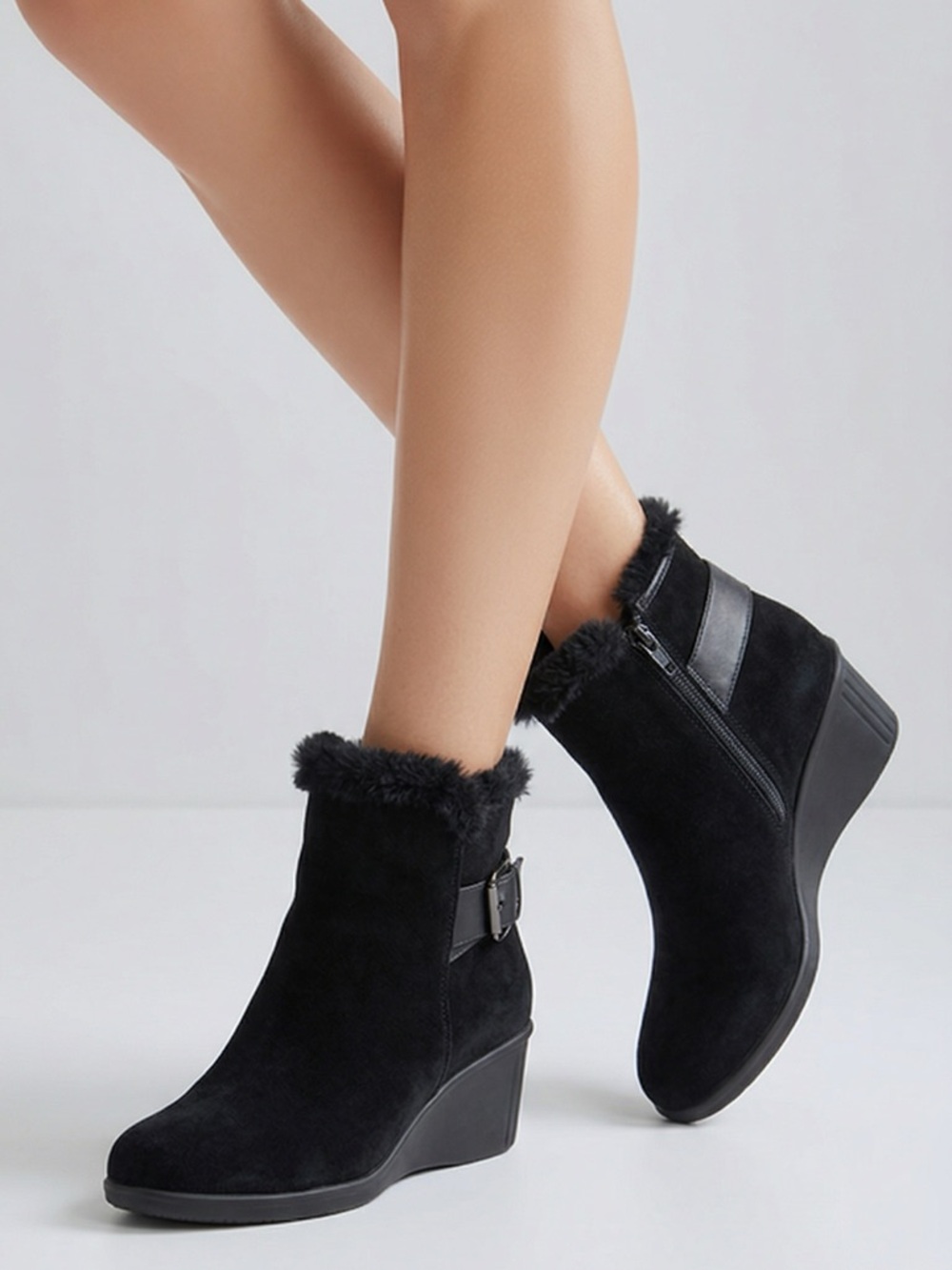 Aerosoles Gravity‎ Women's Black Suede Ankle Booties Size 9.5 Wedge Heel Casual